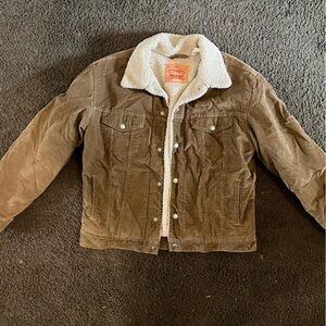 Levi's Brown Corduroy Sherpa-Lined Trucker Jacket with Cream Lining